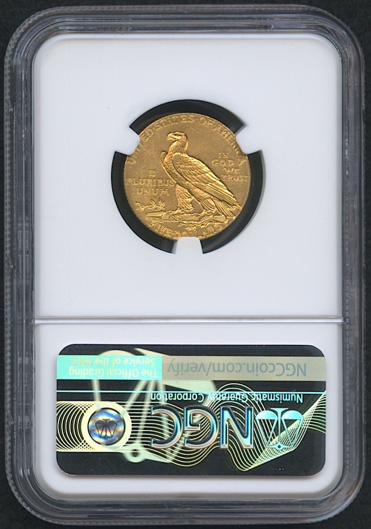 1908 $5 Five Dollars Indian Head Half Eagle Gold Coin (NGC MS 61) at PristineAuction.com 1908 $5 Five Dollars Indian Head Half Eagle Gold Coin (NGC MS 61) at PristineAuction.com