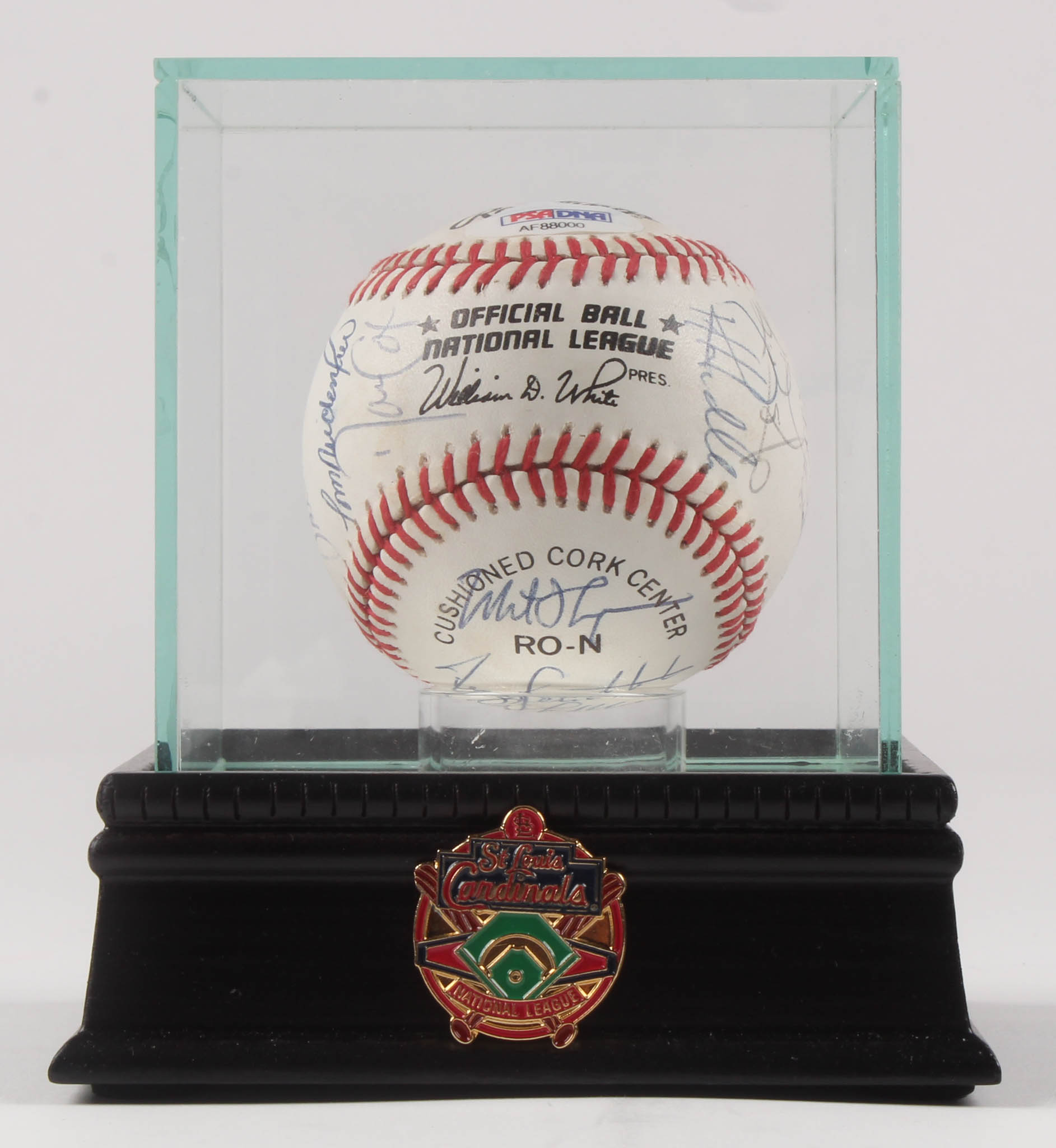 1990 St. Louis Cardinals ONL Baseball Team-Signed by (20) with Todd Zeille, Terry Pendleton, Willie McGee with Display Case (PSA LOA) at PristineAuction.com 1990 St. Louis Cardinals ONL Baseball Team-Signed by (20) with Todd Zeille, Terry Pendleton, Willie McGee with Display Case (PSA LOA) at PristineAuction.com