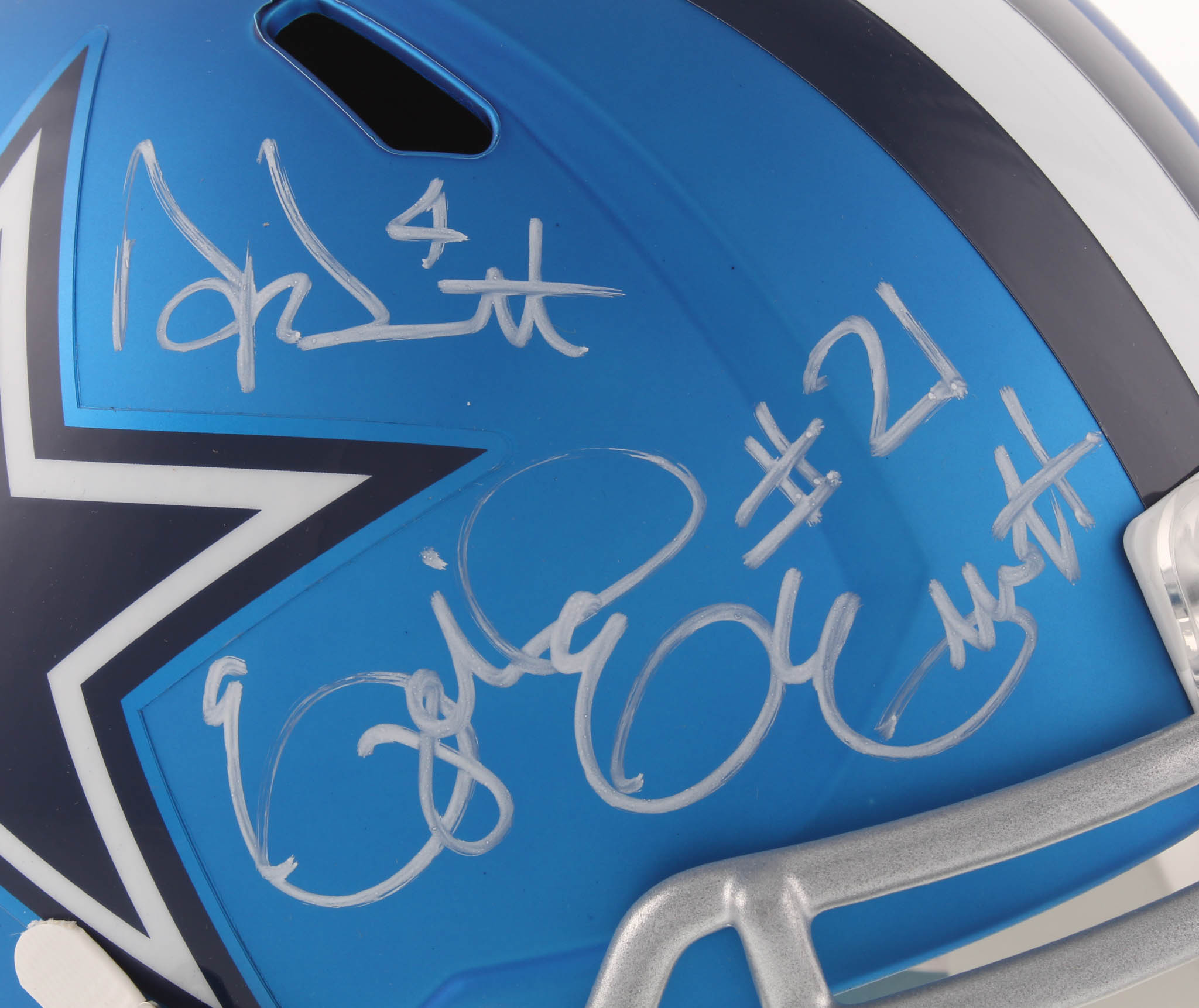 Dak Prescott, Ezekiel Elliott & Amari Cooper Signed Dallas Cowboys Full-Size Blaze Speed Helmet (Beckett COA & Prescott Hologram) at PristineAuction.com Dak Prescott, Ezekiel Elliott & Amari Cooper Signed Dallas Cowboys Full-Size Blaze Speed Helmet (Beckett COA & Prescott Hologram) at PristineAuction.com