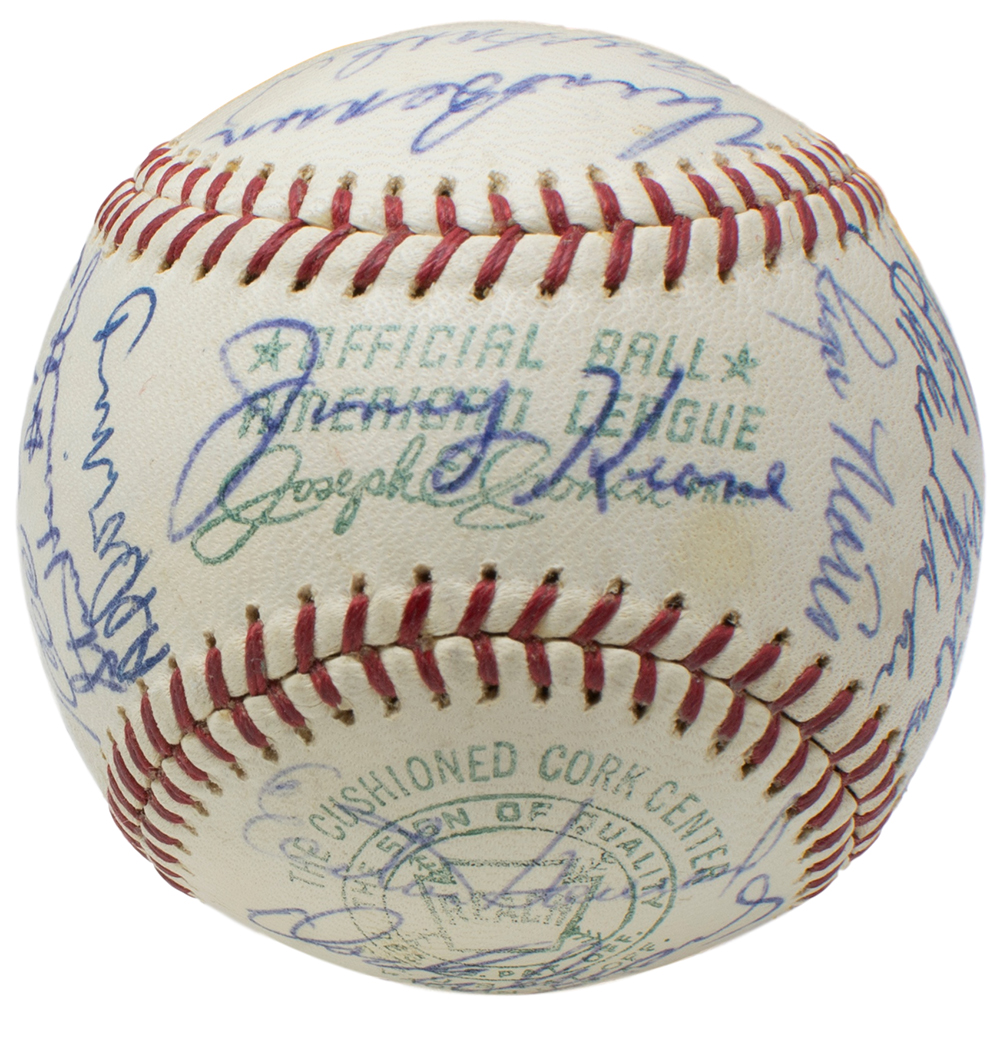 1965 New York Yankees OAL Baseball Team-Signed by (29) with Mickey Mantle, Roger Maris, Whitey Ford, Al Lopez, Elston Howard (JSA LOA & Beckett LOA) at PristineAuction.com 1965 New York Yankees OAL Baseball Team-Signed by (29) with Mickey Mantle, Roger Maris, Whitey Ford, Al Lopez, Elston Howard (JSA LOA & Beckett LOA) at PristineAuction.com