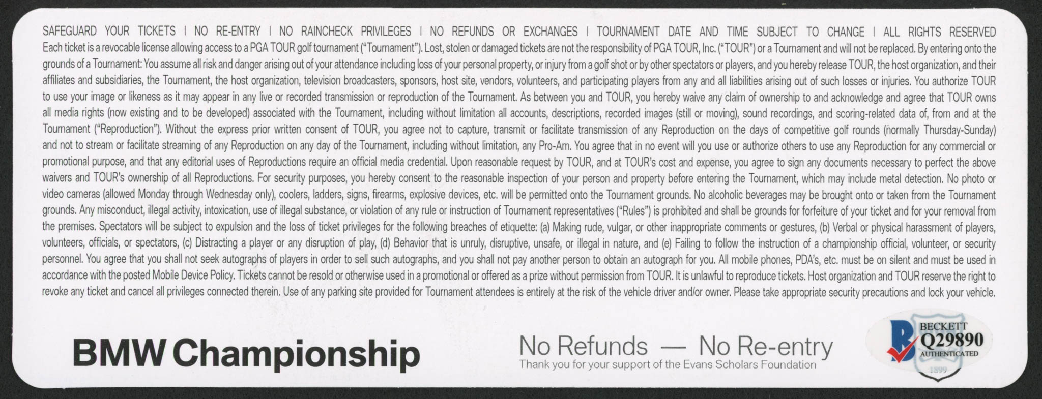 Brooks Koepka Signed BMW Championship Commemorative Ticket (Beckett COA) at PristineAuction.com Brooks Koepka Signed BMW Championship Commemorative Ticket (Beckett COA) at PristineAuction.com