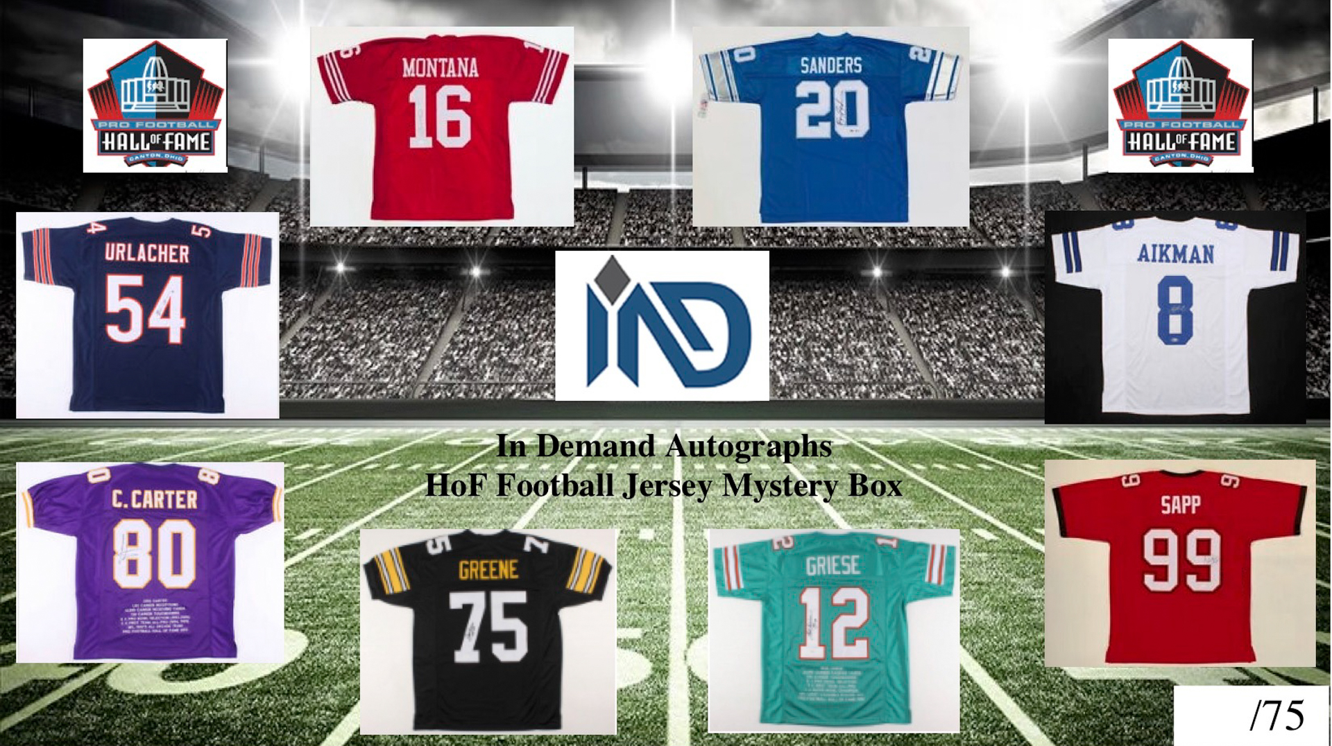 In Demand Autographs HOF Football Jersey Mystery Box #/75 at PristineAuction.com In Demand Autographs HOF Football Jersey Mystery Box #/75 at PristineAuction.com