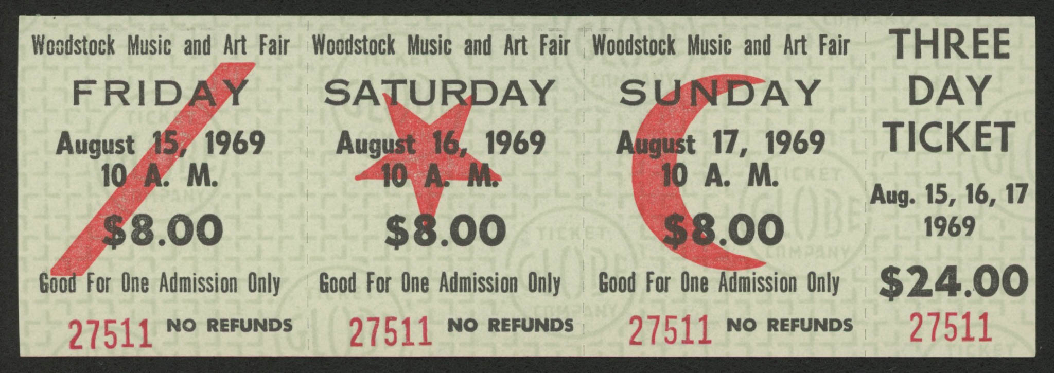 Woodstock Authentic Unused Three-Day Ticket from August 15-17, 1969 at PristineAuction.com Woodstock Authentic Unused Three-Day Ticket from August 15-17, 1969 at PristineAuction.com