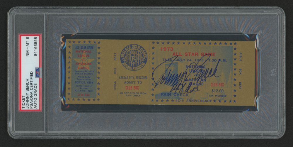 Johnny Bench Signed 1973 AllStar Game Ticket Inscribed "14x AS" (PSA