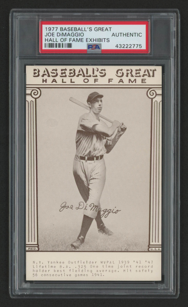 1977 Joe DiMaggio Baseball's Great Hall of Fame Exhibits Trading Card
