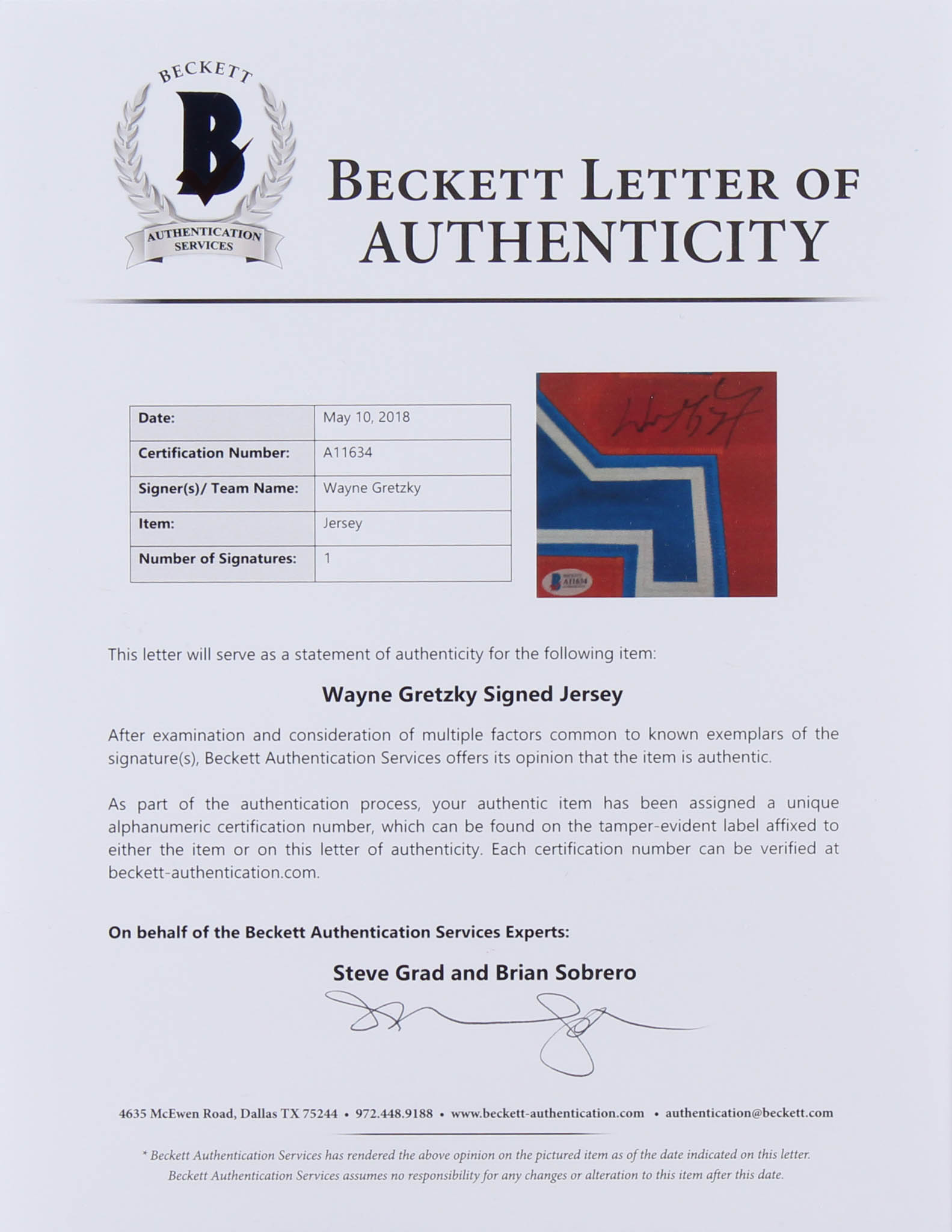 Wayne Gretzky Signed Jersey (Beckett LOA) at PristineAuction.com Wayne Gretzky Signed Jersey (Beckett LOA) at PristineAuction.com