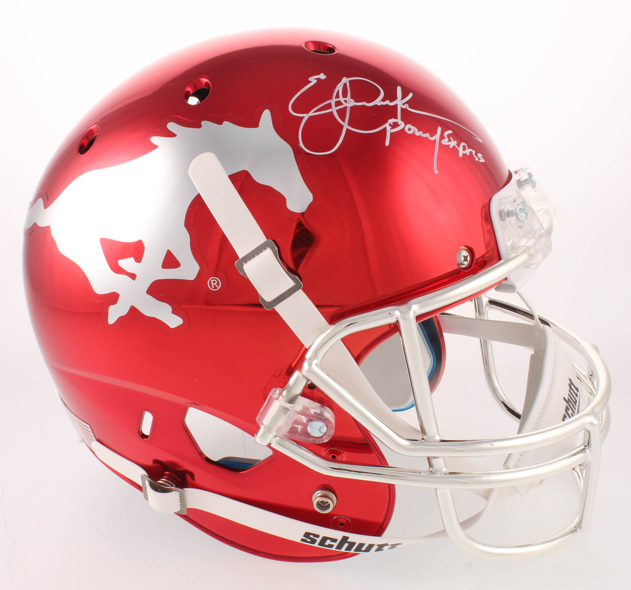 Eric Dickerson Signed SMU Mustangs Full-Size Chrome Helmet Inscribed "Pony Express" (Beckett COA) at PristineAuction.com Eric Dickerson Signed SMU Mustangs Full-Size Chrome Helmet Inscribed "Pony Express" (Beckett COA) at PristineAuction.com