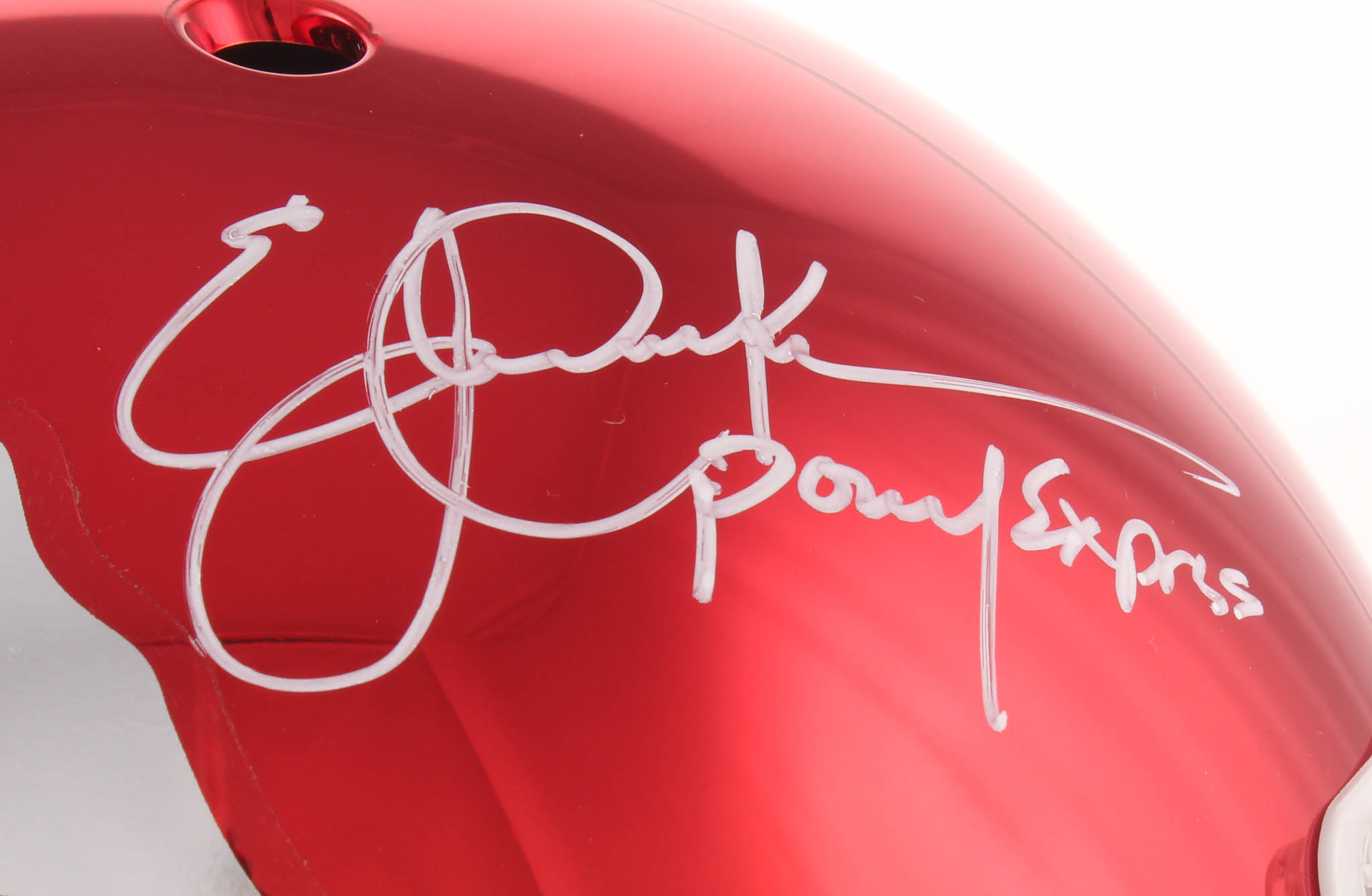 Eric Dickerson Signed SMU Mustangs Full-Size Chrome Helmet Inscribed "Pony Express" (Beckett COA) at PristineAuction.com Eric Dickerson Signed SMU Mustangs Full-Size Chrome Helmet Inscribed "Pony Express" (Beckett COA) at PristineAuction.com