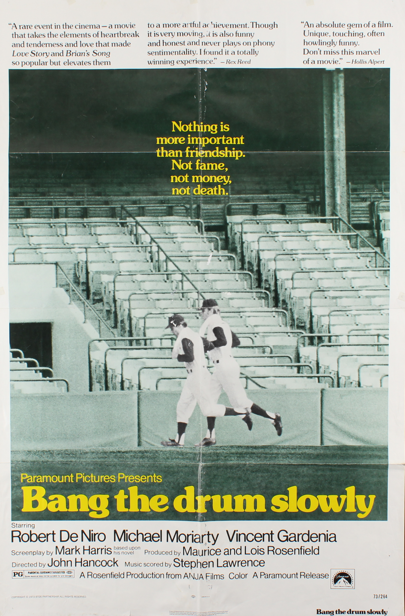 1973 "Bang the Drum Slowly" 27x40 Original Lobby Movie Poster at PristineAuction.com 1973 "Bang the Drum Slowly" 27x40 Original Lobby Movie Poster at PristineAuction.com