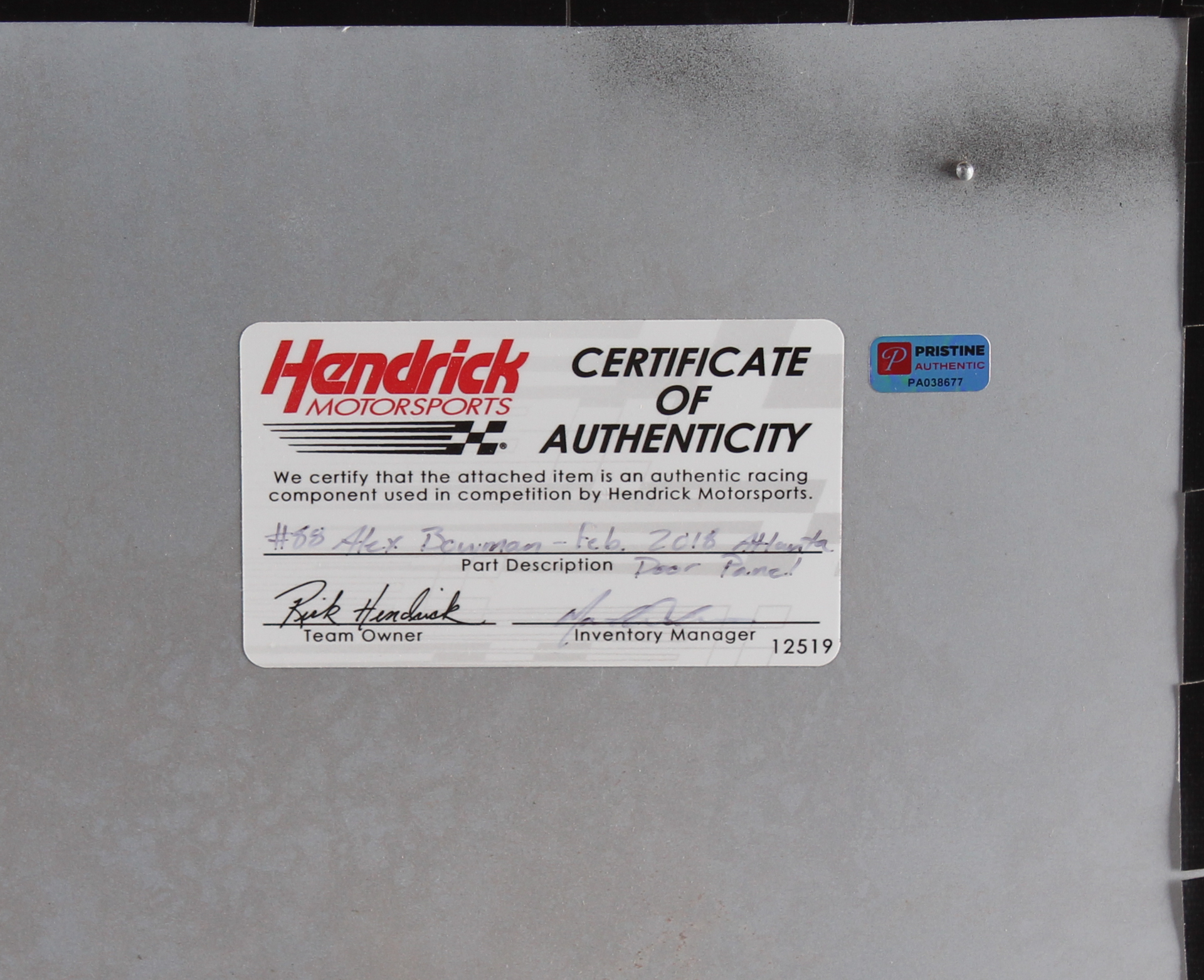 Alex Bowman Race-Used Axalta #88 Full Door Sheet Metal (Hendrick Motorsports & PA COA) at PristineAuction.com Alex Bowman Race-Used Axalta #88 Full Door Sheet Metal (Hendrick Motorsports & PA COA) at PristineAuction.com