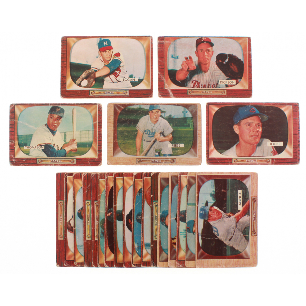 Lot of (22) 1955 Bowman Baseball Cards with 180 Johnny Logan, 94 Hank