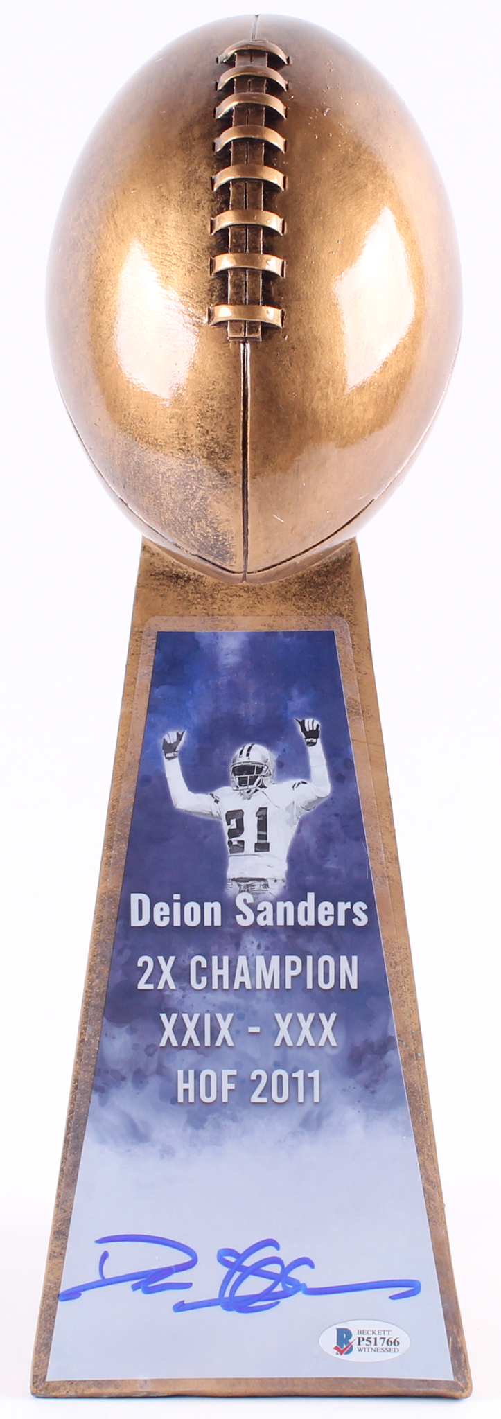 Deion Sanders - Cowboys - Signed Large Gold Lombardi Trophy (Beckett COA) at PristineAuction.com Deion Sanders - Cowboys - Signed Large Gold Lombardi Trophy (Beckett COA) at PristineAuction.com