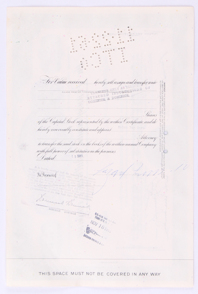 Vintage 1961 "The Pennsylvania Railroad Company" (100) Shares Stock