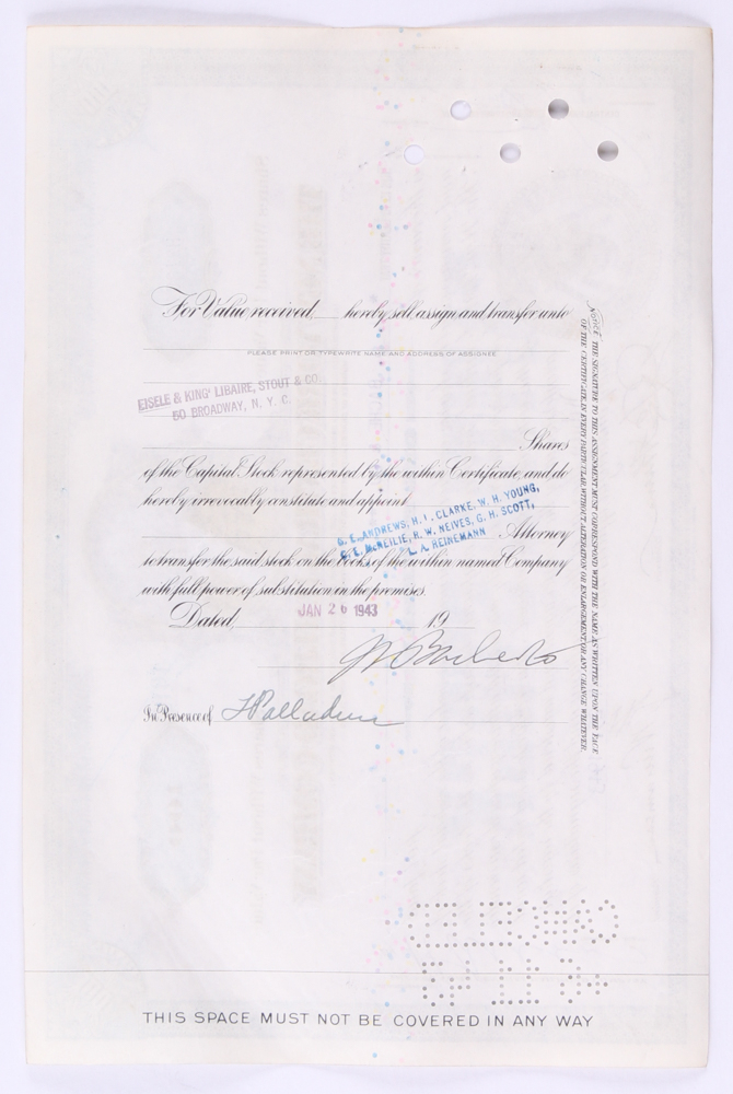 Vintage 1943 "The Pennsylvania Railroad Company" (100) Shares Stock