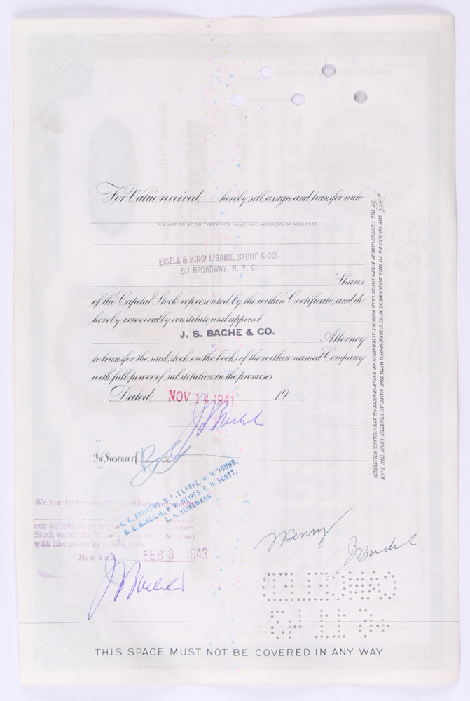 Vintage 1941 "The Pennsylvania Railroad Company" (100) Shares Stock