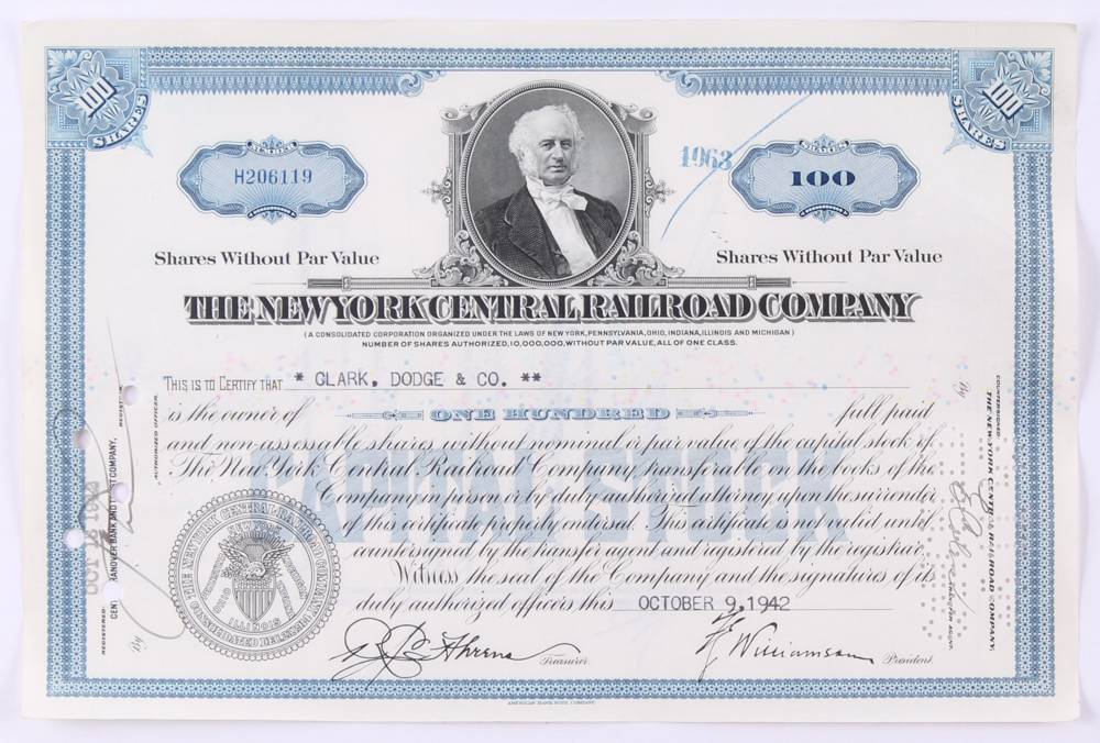 Vintage 1942 "The Pennsylvania Railroad Company" (100) Shares Stock