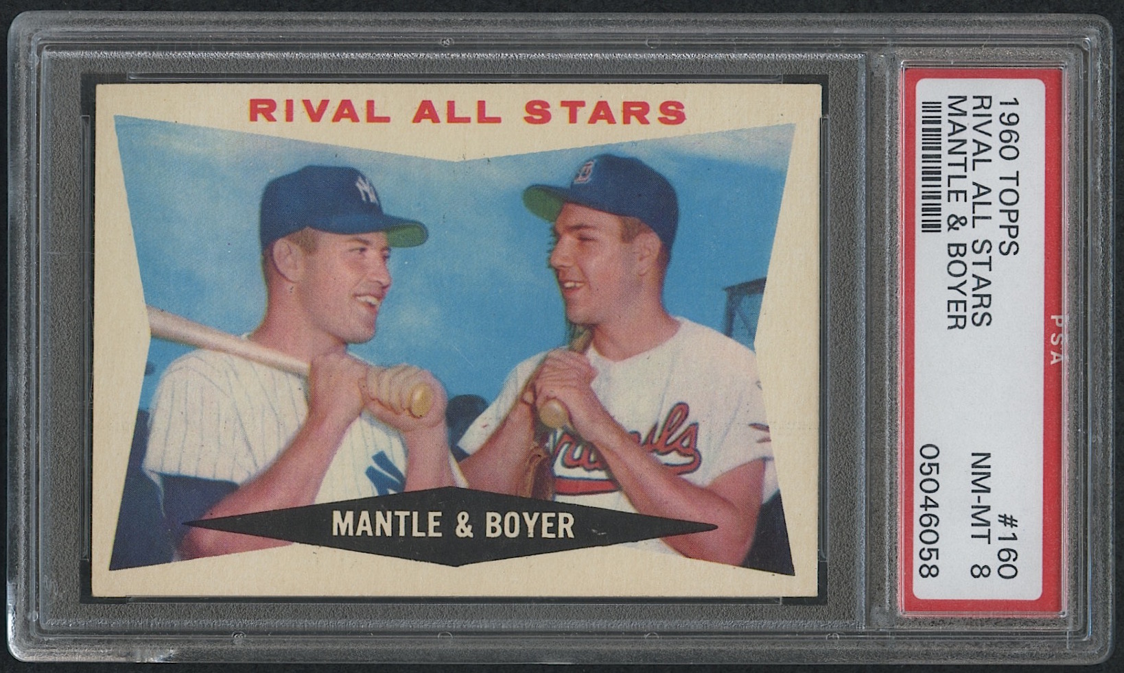 1960 Topps #160 Rival All-Stars / Mickey Mantle / Ken Boyer (PSA 8) at PristineAuction.com 1960 Topps #160 Rival All-Stars / Mickey Mantle / Ken Boyer (PSA 8) at PristineAuction.com