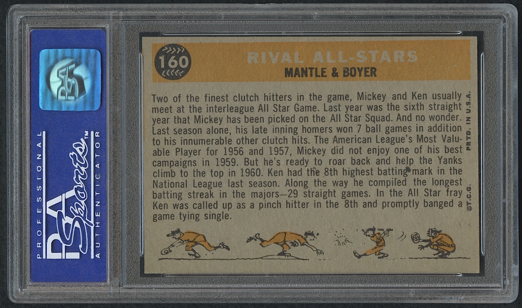 1960 Topps #160 Rival All-Stars / Mickey Mantle / Ken Boyer (PSA 8) at PristineAuction.com 1960 Topps #160 Rival All-Stars / Mickey Mantle / Ken Boyer (PSA 8) at PristineAuction.com