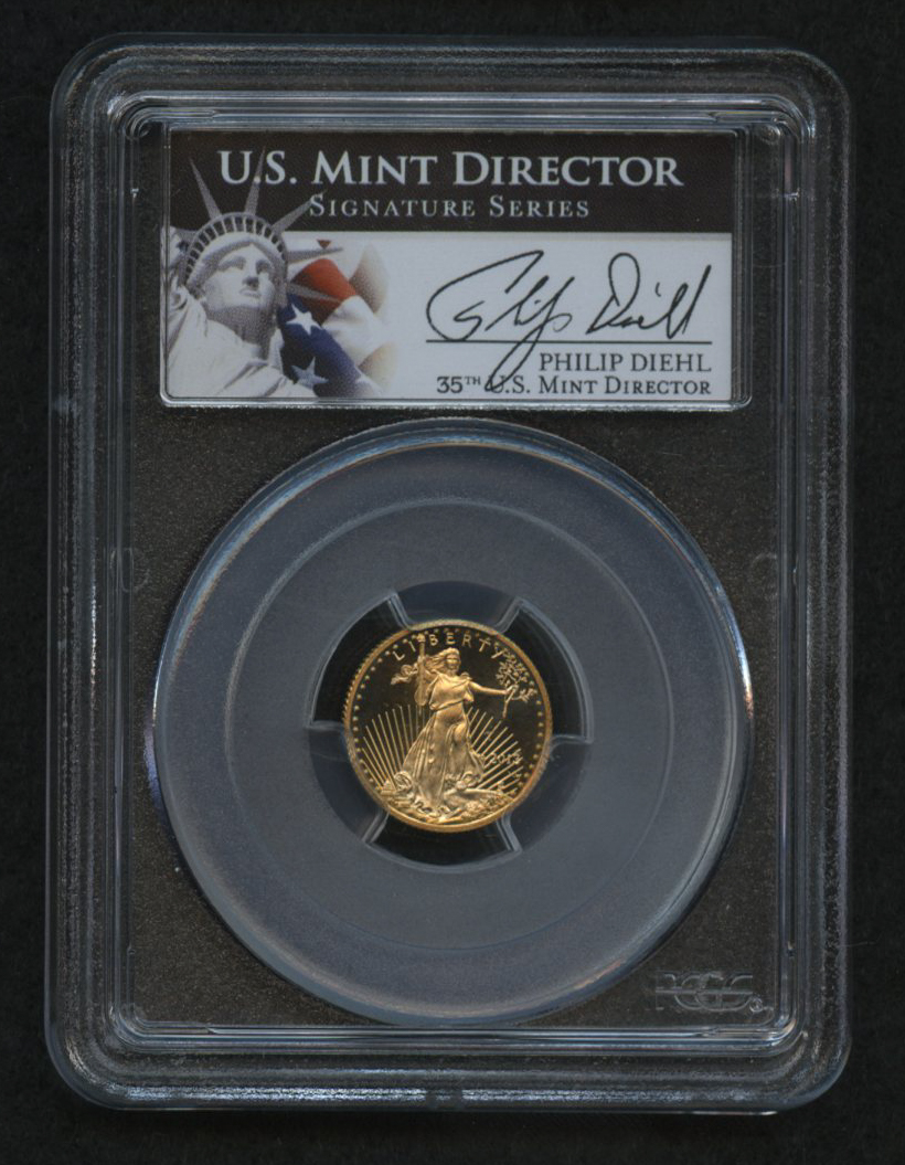 2013-W $5 Five Dollars American Gold Eagle Saint-Gaudens 1/10 Oz Gold Coin - Signed by U.S. Mint Director Philip Diehl - Deep Cameo (PCGS PR 70 DCAM) at PristineAuction.com 2013-W $5 Five Dollars American Gold Eagle Saint-Gaudens 1/10 Oz Gold Coin - Signed by U.S. Mint Director Philip Diehl - Deep Cameo (PCGS PR 70 DCAM) at PristineAuction.com