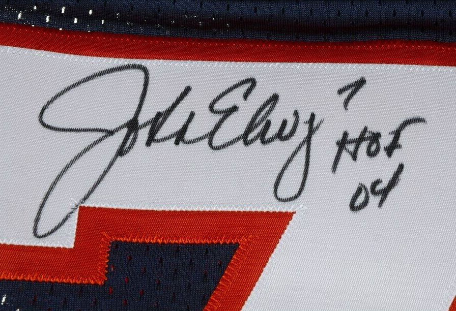 John Elway Signed Denver Broncos Jersey Inscribed "HOF 04" (Fanatics Hologram) at PristineAuction.com John Elway Signed Denver Broncos Jersey Inscribed "HOF 04" (Fanatics Hologram) at PristineAuction.com