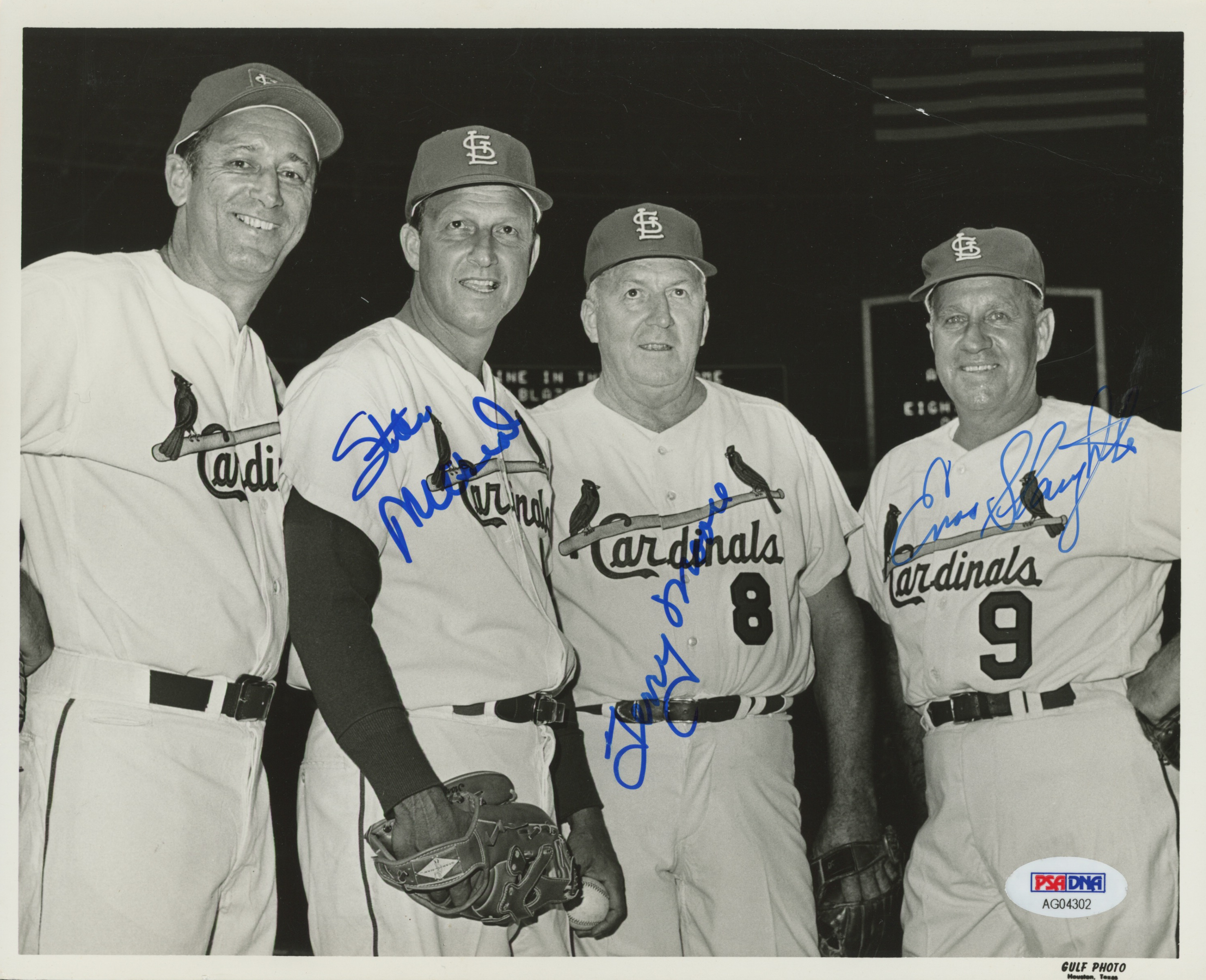 Stan Musial, Enos Slaughter, & Terry Moore Signed St. Louis Cardinals 8x10 Photo (PSA LOA) at PristineAuction.com Stan Musial, Enos Slaughter, & Terry Moore Signed St. Louis Cardinals 8x10 Photo (PSA LOA) at PristineAuction.com