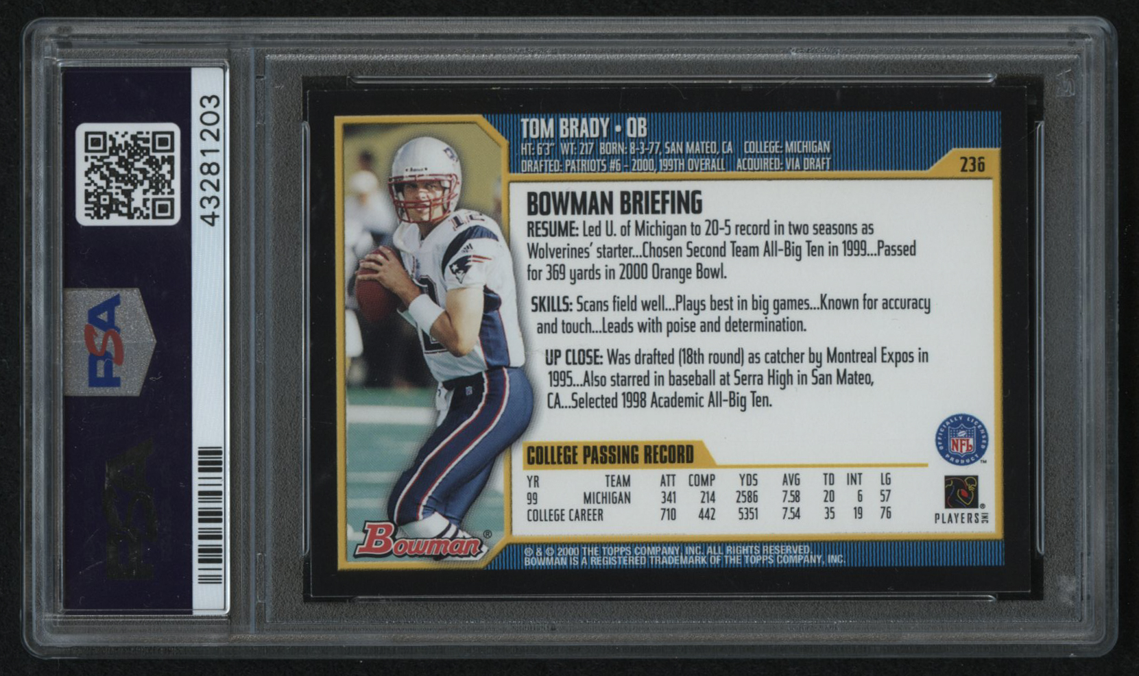 2000 Bowman #236 Tom Brady RC (PSA 8) at PristineAuction.com 2000 Bowman #236 Tom Brady RC (PSA 8) at PristineAuction.com