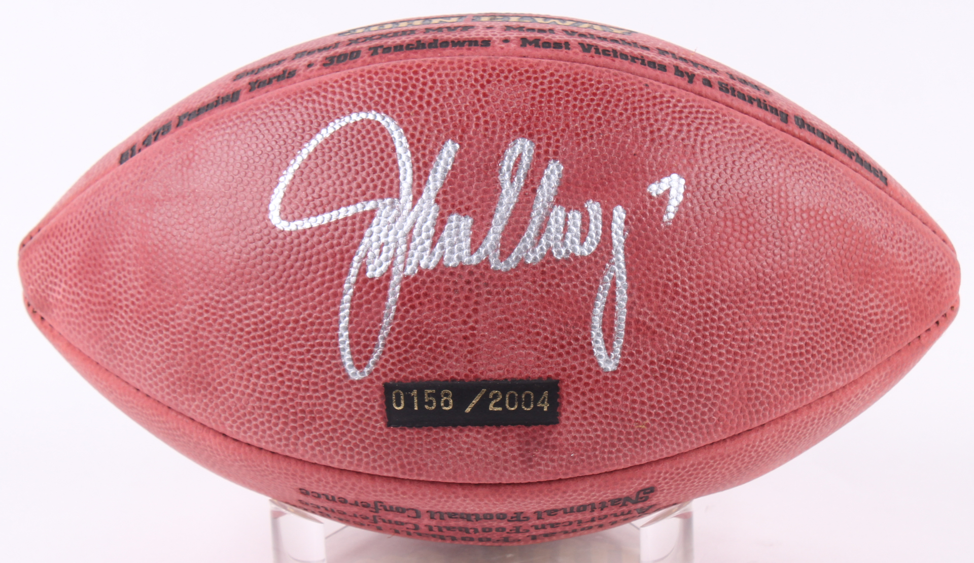 John Elway Signed LE Denver Broncos 2004 Hall of Fame Logo Football with Display Case (Mounted Memories COA) at PristineAuction.com John Elway Signed LE Denver Broncos 2004 Hall of Fame Logo Football with Display Case (Mounted Memories COA) at PristineAuction.com
