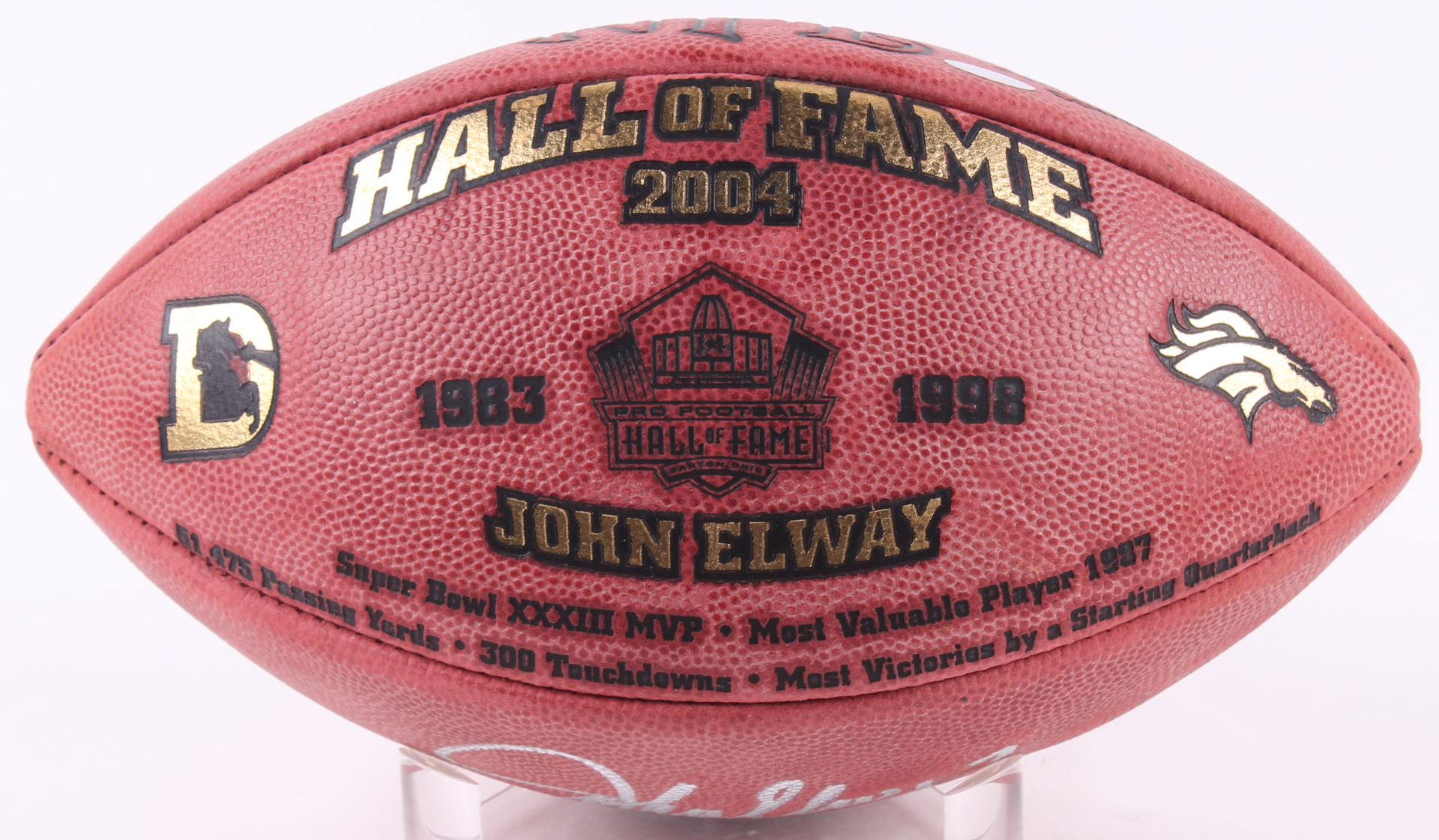 John Elway Signed LE Denver Broncos 2004 Hall of Fame Logo Football with Display Case (Mounted Memories COA) at PristineAuction.com John Elway Signed LE Denver Broncos 2004 Hall of Fame Logo Football with Display Case (Mounted Memories COA) at PristineAuction.com