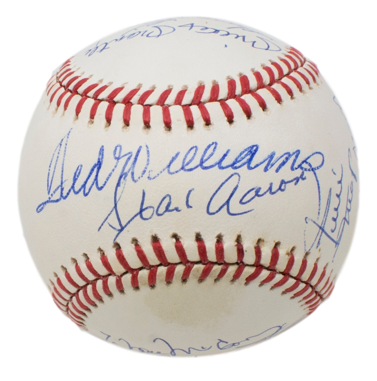 500 Home Run Club ONL Baseball Signed by (11) with Ted Williams, Hank Aaron, Willie Mays, Mickey Mantle, Reggie Jackson (Beckett LOA) at PristineAuction.com 500 Home Run Club ONL Baseball Signed by (11) with Ted Williams, Hank Aaron, Willie Mays, Mickey Mantle, Reggie Jackson (Beckett LOA) at PristineAuction.com