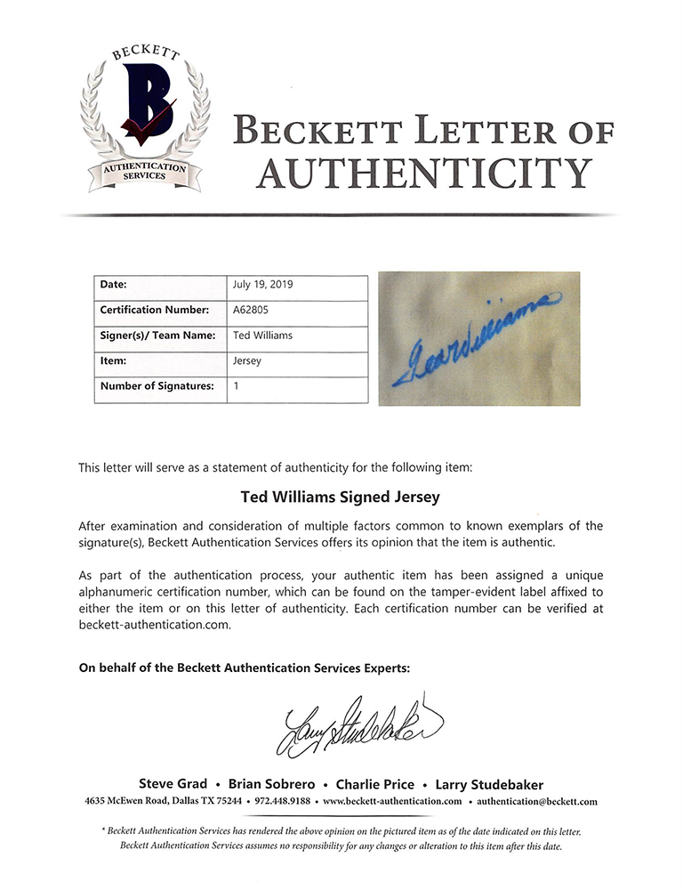 Ted Williams Signed Boston Red Sox Mitchell & Ness Jersey (Beckett LOA) at PristineAuction.com Ted Williams Signed Boston Red Sox Mitchell & Ness Jersey (Beckett LOA) at PristineAuction.com