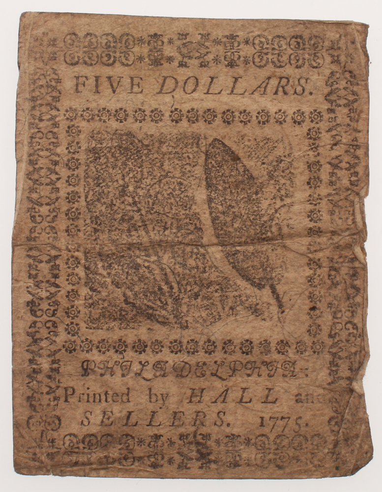 1775 $5 Five Dollars Continental Colonial Currency Note at PristineAuction.com 1775 $5 Five Dollars Continental Colonial Currency Note at PristineAuction.com