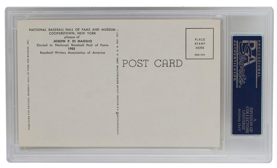 Joe DiMaggio Signed Hall of Fame Plaque Postcard (PSA Encapsulated) at PristineAuction.com Joe DiMaggio Signed Hall of Fame Plaque Postcard (PSA Encapsulated) at PristineAuction.com