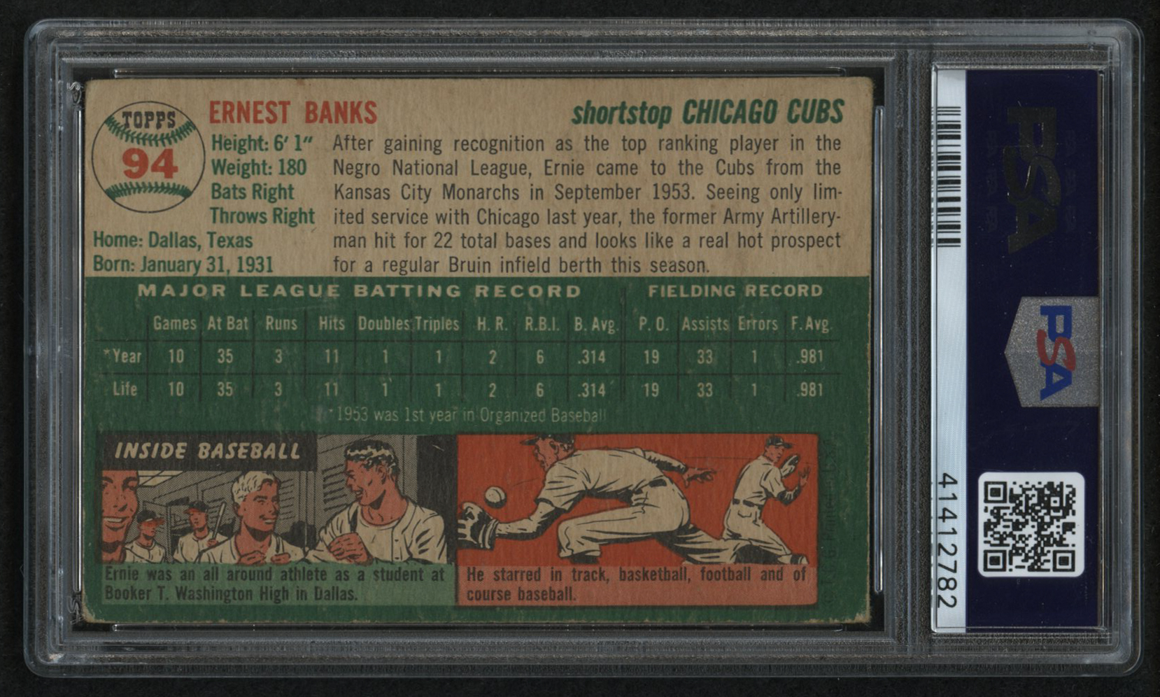 1954 Topps #94 Ernie Banks RC (PSA 3) at PristineAuction.com 1954 Topps #94 Ernie Banks RC (PSA 3) at PristineAuction.com