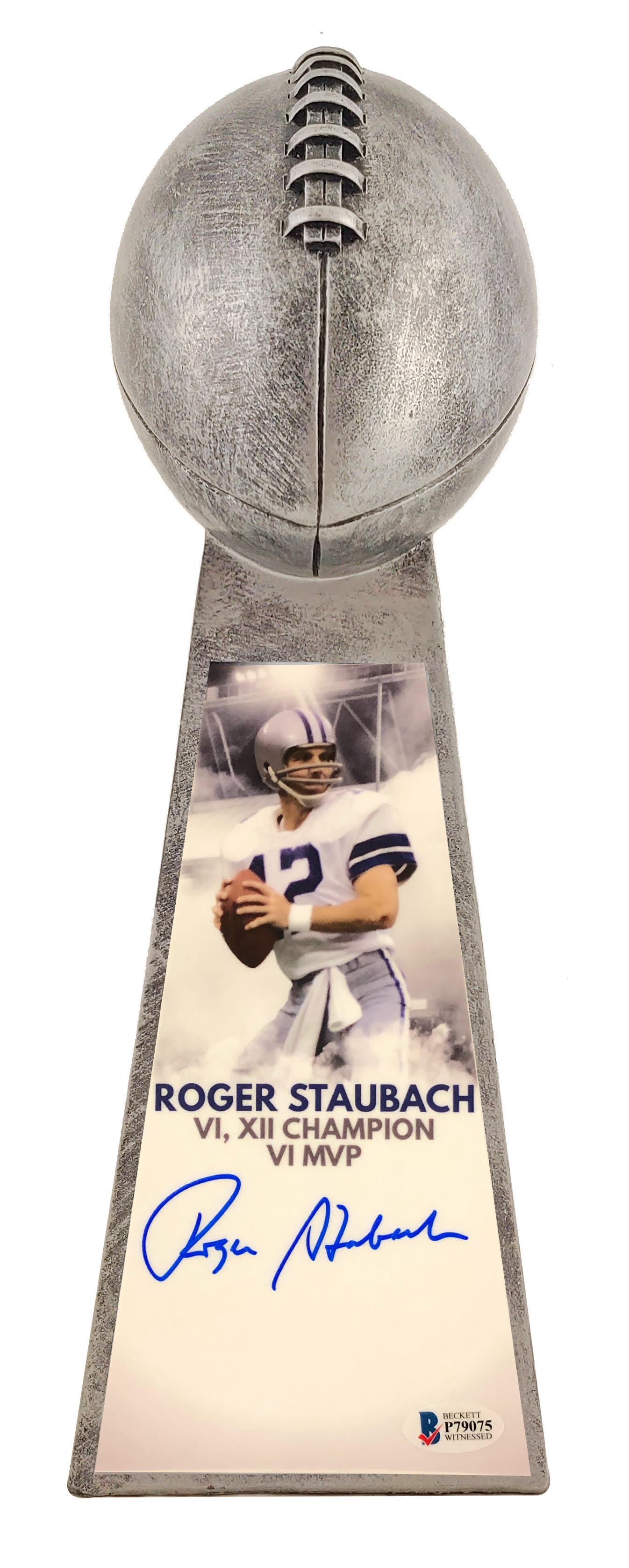 Roger Staubach Signed Cowboys 15” Football Championship Trophy (Beckett COA) at PristineAuction.com Roger Staubach Signed Cowboys 15” Football Championship Trophy (Beckett COA) at PristineAuction.com