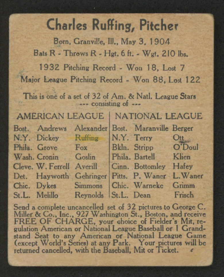 1933 George C. Miller R300 #26 Red Ruffing at PristineAuction.com 1933 George C. Miller R300 #26 Red Ruffing at PristineAuction.com