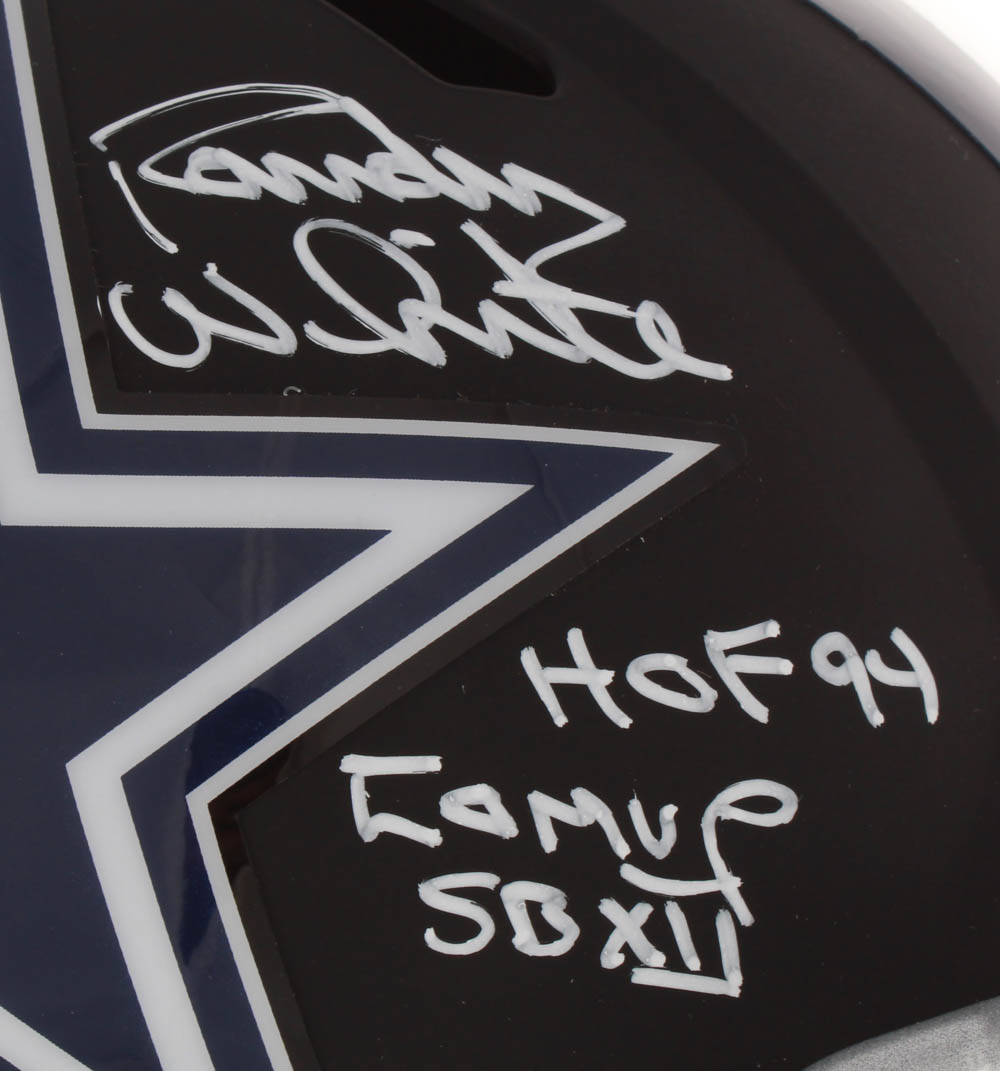 Randy White Signed Dallas Cowboys Full-Size Flat Black Matte Speed Helmet Inscribed "HOF 94" & "COMVP SB XII" (Schwartz COA) at PristineAuction.com Randy White Signed Dallas Cowboys Full-Size Flat Black Matte Speed Helmet Inscribed "HOF 94" & "COMVP SB XII" (Schwartz COA) at PristineAuction.com