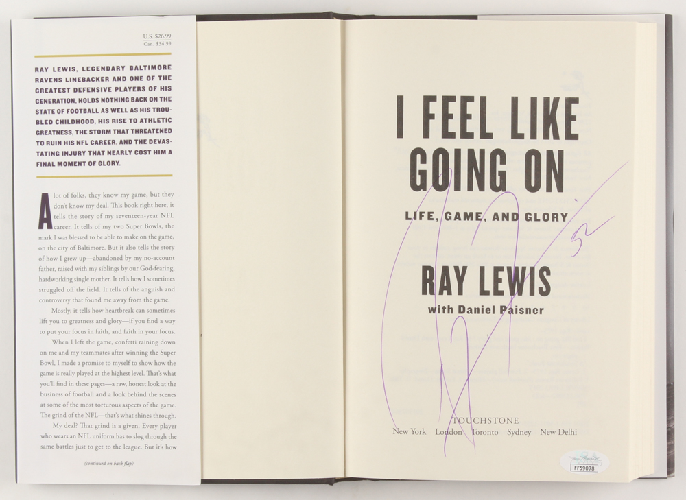 Ray Lewis Signed "I Feel Like Going On: Life, Game, & Glory" Hardcover Book (JSA COA) at PristineAuction.com Ray Lewis Signed "I Feel Like Going On: Life, Game, & Glory" Hardcover Book (JSA COA) at PristineAuction.com
