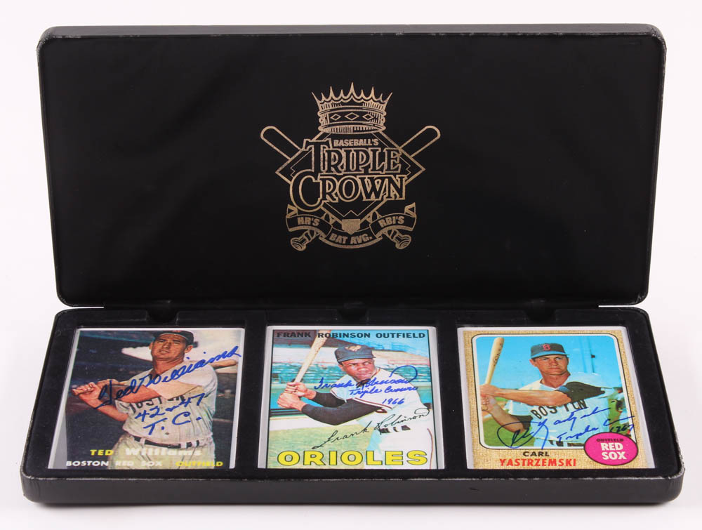Lot of (3) Ted Williams, Frank Robinson & Carl Yastrzemski Signed LE Porcelain Baseball Cards with Display Case Inscribed "42 & 47 T.C.," "Triple Crown 1966" & "Triple Crown 1967" (Triple Crown COA & Williams Hologram) at PristineAuction.com Lot of (3) Ted Williams, Frank Robinson & Carl Yastrzemski Signed LE Porcelain Baseball Cards with Display Case Inscribed "42 & 47 T.C.," "Triple Crown 1966" & "Triple Crown 1967" (Triple Crown COA & Williams Hologram) at PristineAuction.com