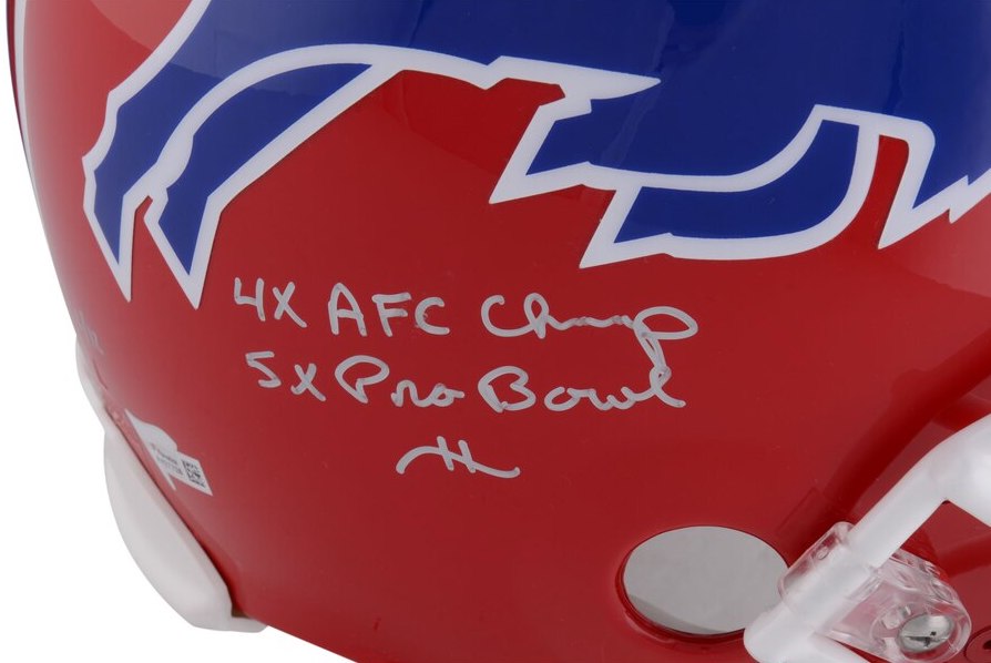 Jim Kelly Signed Buffalo Bills LE Full-Size Authentic On-Field Helmet with Multiple Stat Inscriptions (Fanatics Hologram) at PristineAuction.com Jim Kelly Signed Buffalo Bills LE Full-Size Authentic On-Field Helmet with Multiple Stat Inscriptions (Fanatics Hologram) at PristineAuction.com