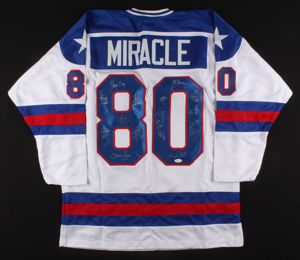 Team USA Jersey Team-Signed by (17) with Jim Craig, Mike Eruzione, Ken Morrow (JSA COA) at PristineAuction.com Team USA Jersey Team-Signed by (17) with Jim Craig, Mike Eruzione, Ken Morrow (JSA COA) at PristineAuction.com