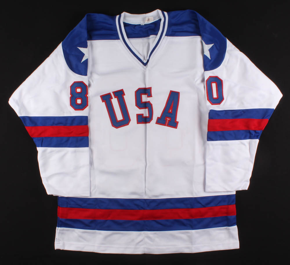 Team USA Jersey Team-Signed by (17) with Jim Craig, Mike Eruzione, Ken Morrow (JSA COA) at PristineAuction.com Team USA Jersey Team-Signed by (17) with Jim Craig, Mike Eruzione, Ken Morrow (JSA COA) at PristineAuction.com