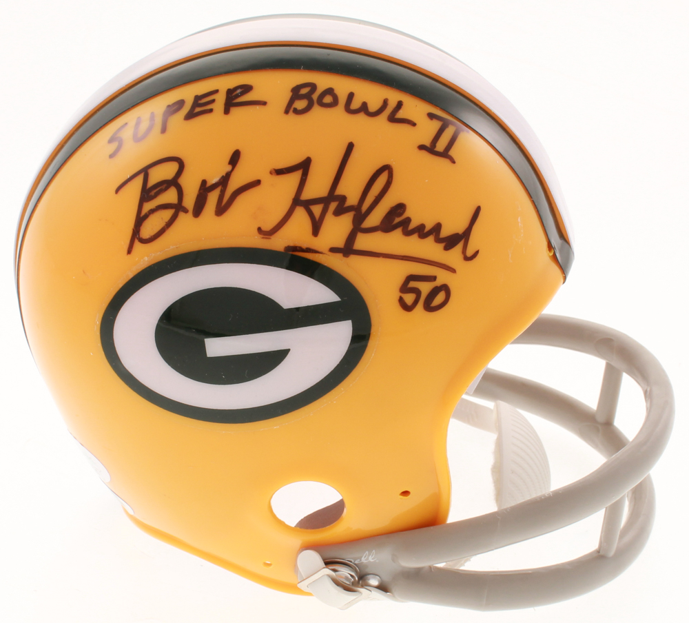 Bob Hyland Signed Green Bay Packers Throwback Suspension Mini-Helmet Inscribed "Super Bowl II" (JSA COA) at PristineAuction.com Bob Hyland Signed Green Bay Packers Throwback Suspension Mini-Helmet Inscribed "Super Bowl II" (JSA COA) at PristineAuction.com