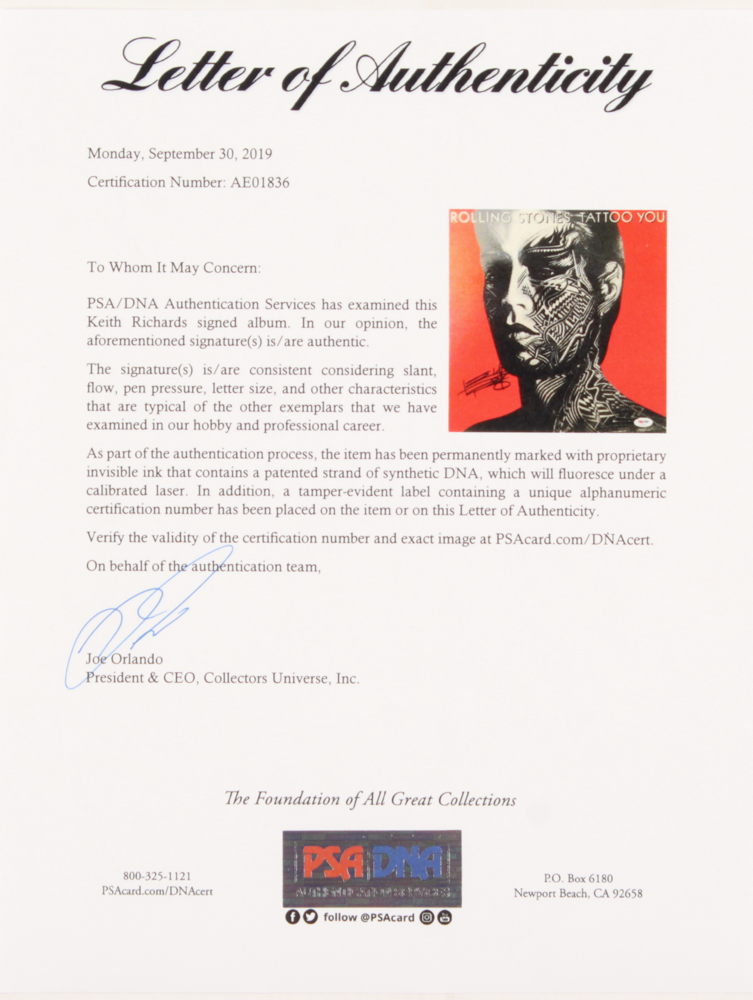 Keith Richards Signed The Rolling Stones "Tattoo You" Vinyl Record Album (PSA LOA) at PristineAuction.com Keith Richards Signed The Rolling Stones "Tattoo You" Vinyl Record Album (PSA LOA) at PristineAuction.com