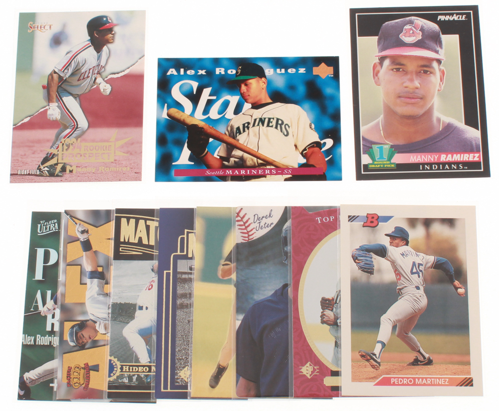 Lot of (11) Assorted Baseball Cards with 1992 Bowman #82 Pedro Martinez, 1995 SP Top Prospects #7 Vladimir Guerrero TOP, 1994 Action Packed #43 Derek Jeter