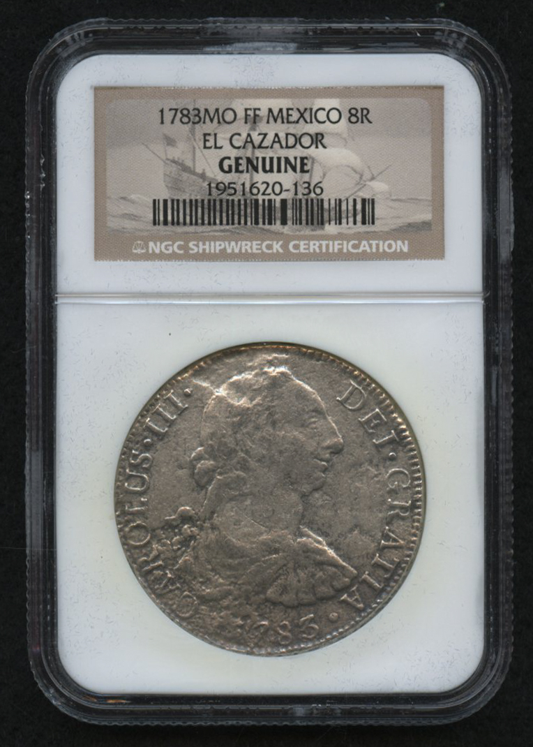 1783-MO FF Mexico 8 Reales Silver Coin - El Cazador - Original Shipwreck Coin (NGC Genuine) at PristineAuction.com 1783-MO FF Mexico 8 Reales Silver Coin - El Cazador - Original Shipwreck Coin (NGC Genuine) at PristineAuction.com