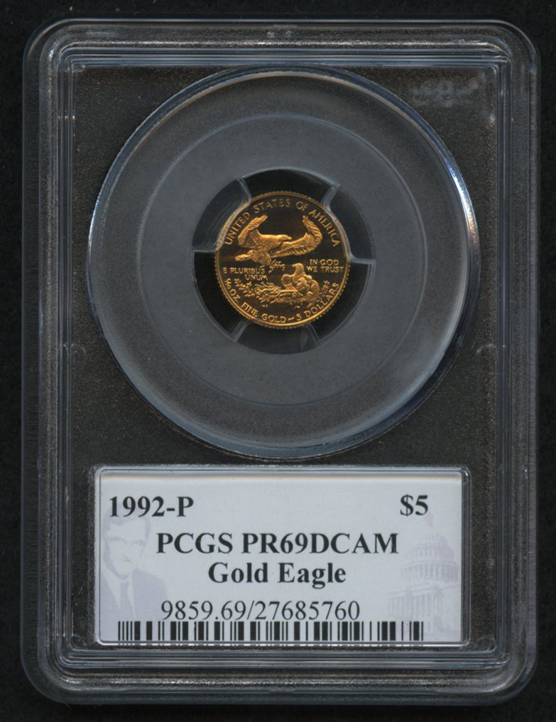 1992-P $5 Five Dollars American Gold Eagle Saint-Gaudens 1/10 Oz Gold Coin - Signed by U.S. Mint Director Philip Diehl - Deep Cameo (PCGS PR 69 DCAM) at PristineAuction.com 1992-P $5 Five Dollars American Gold Eagle Saint-Gaudens 1/10 Oz Gold Coin - Signed by U.S. Mint Director Philip Diehl - Deep Cameo (PCGS PR 69 DCAM) at PristineAuction.com