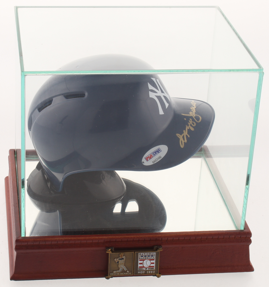 Reggie Jackson Signed New York Yankees Mini Batting Helmet with Display