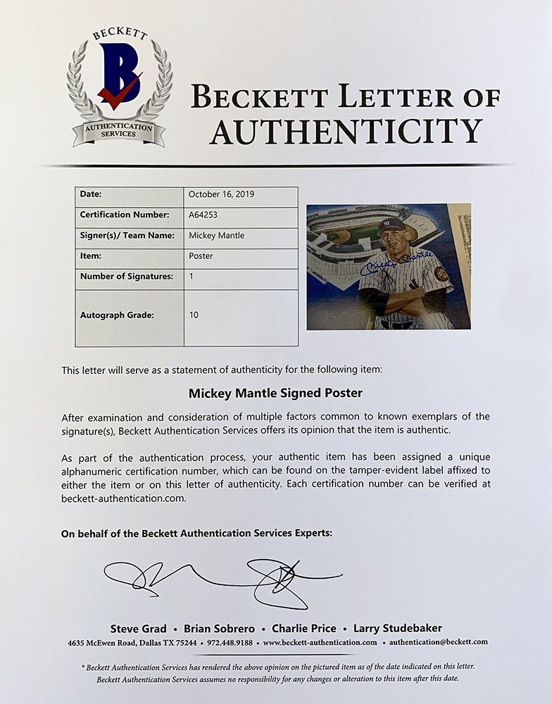 Mickey Mantle Signed LE New York Yankees 14x21 Career Highlight Stat Print (Beckett LOA) at PristineAuction.com Mickey Mantle Signed LE New York Yankees 14x21 Career Highlight Stat Print (Beckett LOA) at PristineAuction.com