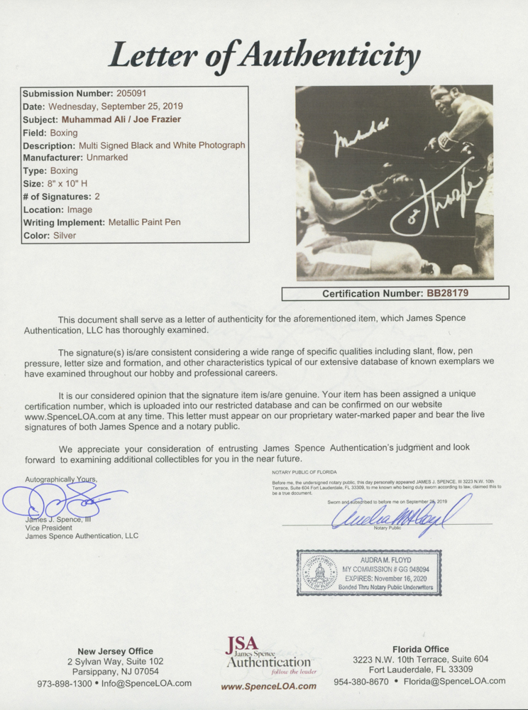 Muhammad Ali & Joe Frazier Signed 8x10 Photo (JSA LOA) at PristineAuction.com Muhammad Ali & Joe Frazier Signed 8x10 Photo (JSA LOA) at PristineAuction.com