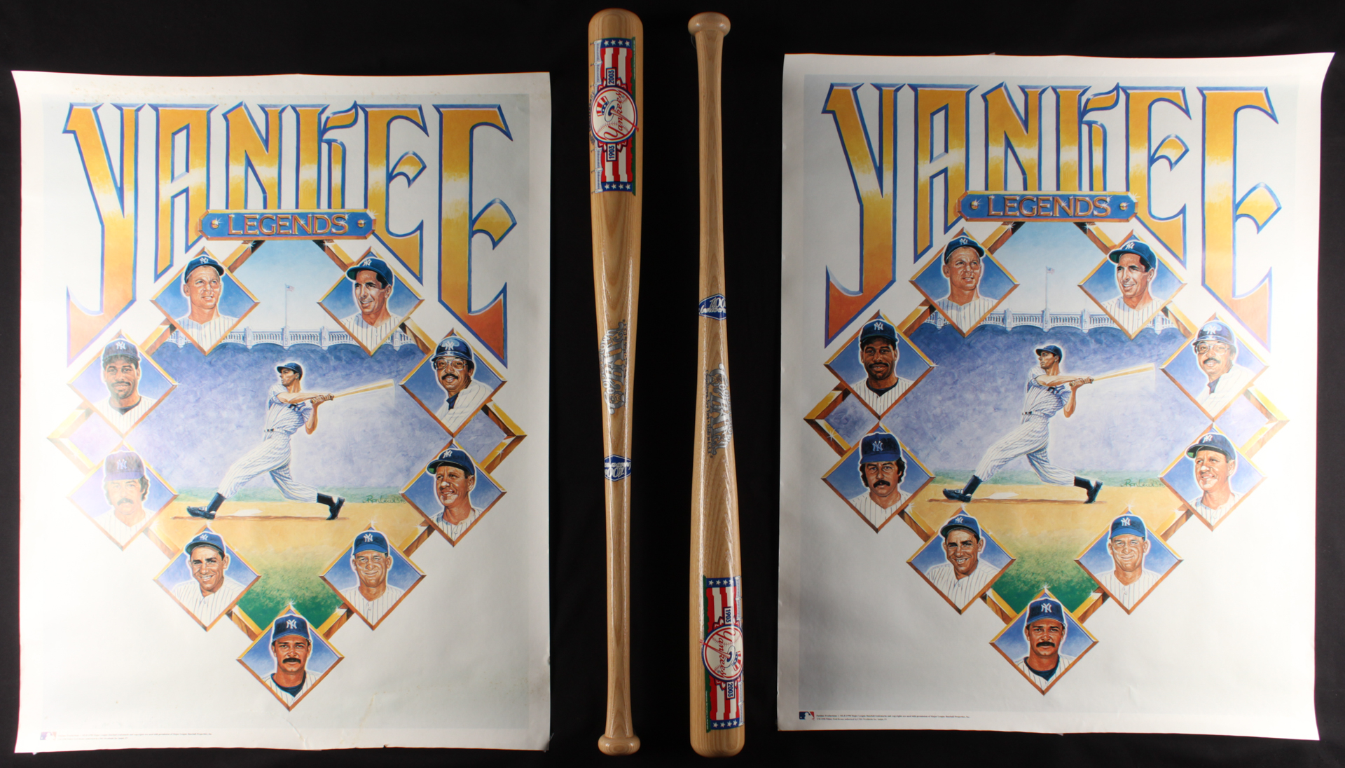 Lot of (4) New York Yankees Memorabilia Items with (2) 25x32 Posters & (2) Cooperstown Baseball Bats at PristineAuction.com Lot of (4) New York Yankees Memorabilia Items with (2) 25x32 Posters & (2) Cooperstown Baseball Bats at PristineAuction.com